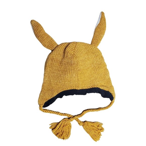 Wool Hat Kangaroo Design One Size Yellow Orange - Picture 2 of 5